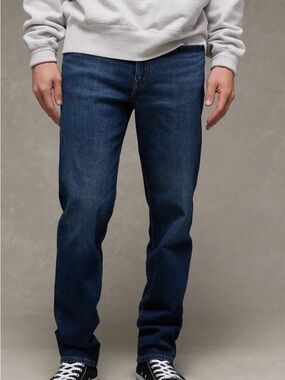 American Eagle Outfitters Men's AirFlex Original Straight Jeans in Dark Blue